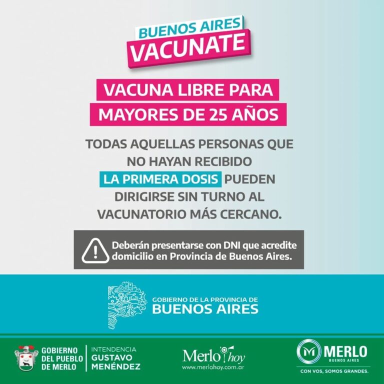 Vacuna libre para mayores de 25 años en la Provincia de Buenos Aires