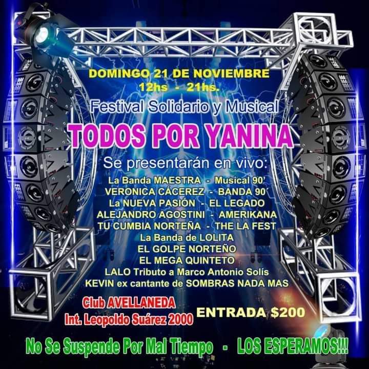 “Todos por Yanina”: Festival solidario y musical en el Club Avellaneda de Merlo