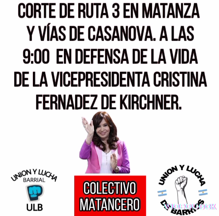 Isidro Casanova: Anunciaron un corte en apoyo a Cristina Kirchner en Ruta 3