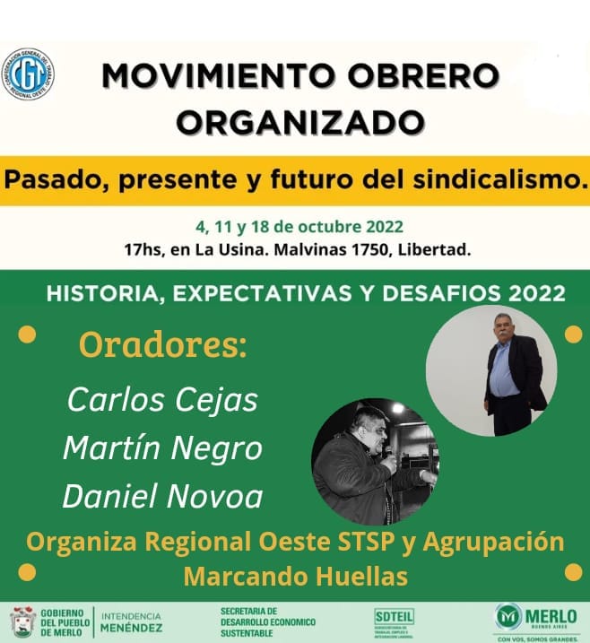 11 y 18 de octubre: Encuentros sobre sindicalismo en Merlo